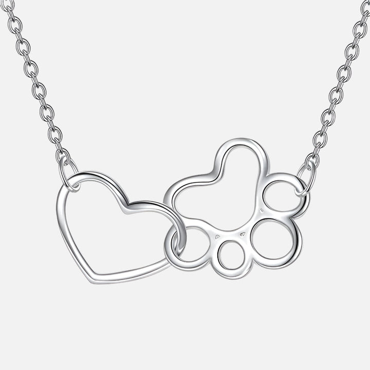 Collier en Argent Sterling avec Pattes de Chien – Pendentif en Cristal en Forme de Cœur