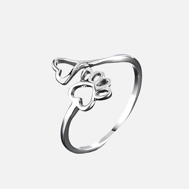 Bague Ajustable Patte & Cœur – Acier Inoxydable