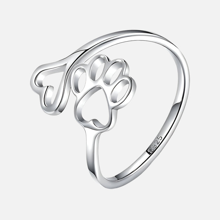 Bague Artisanale Patte & Cœur – Argent Sterling 925 Ajustable