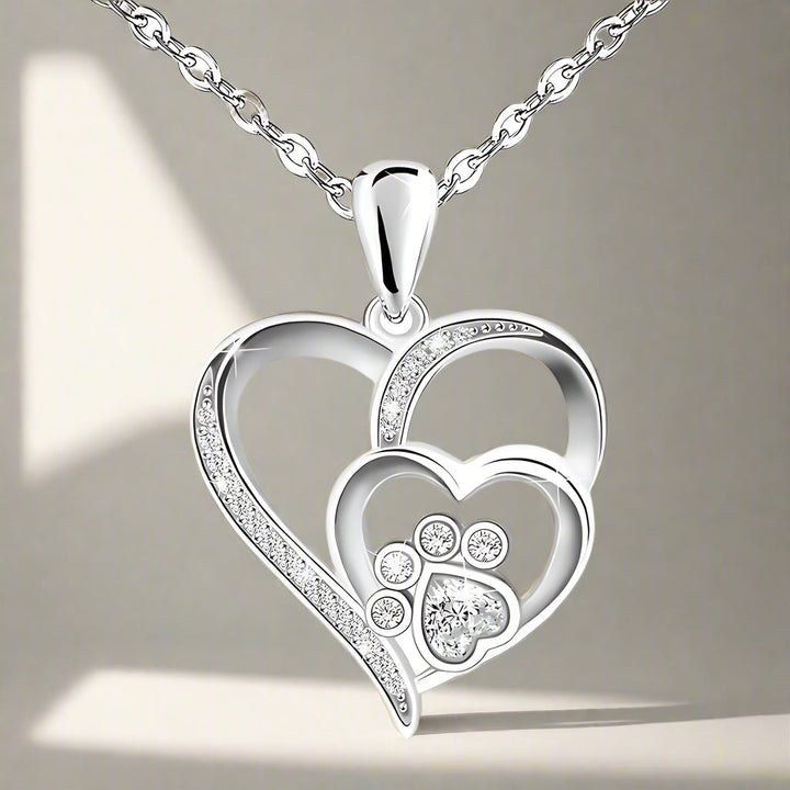 Collier en Argent Sterling avec Pattes et Cœur en Zirconia