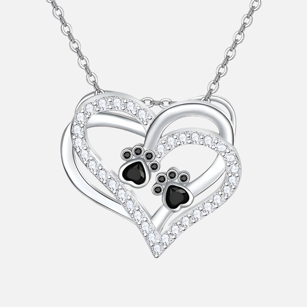 Collier en forme de cœur avec patte de chien et zirconia