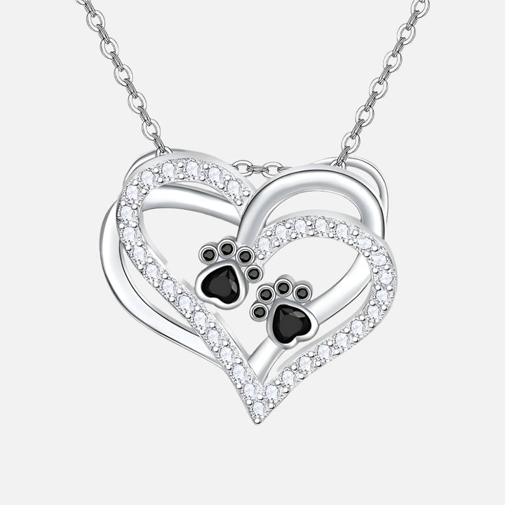 Collier en forme de cœur avec patte de chien et zirconia