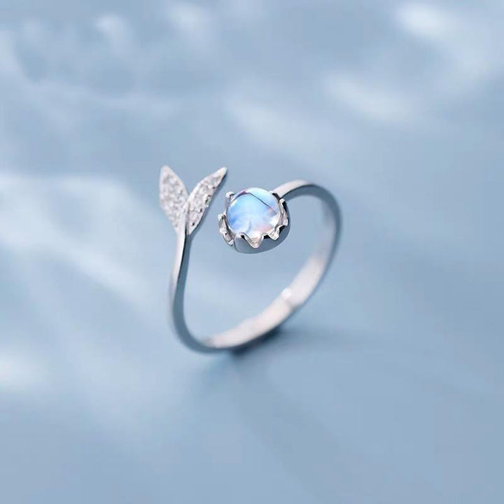 Bague Ajustable Queue de Dauphin en Argent et Zirconia Bleu