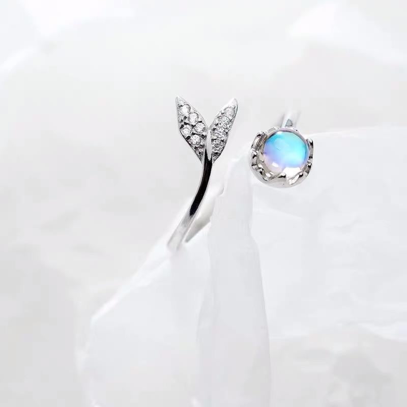 Bague Ajustable Queue de Dauphin en Argent et Zirconia Bleu