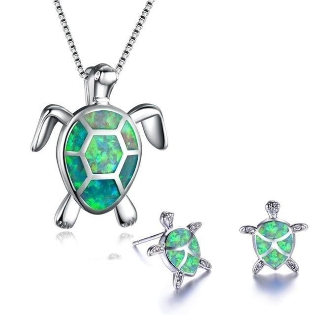 Collier et Boucles d'Oreilles en Opale et Argent