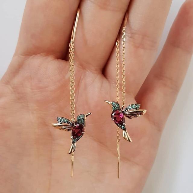 Boucles d'oreilles en émail et zirconium Colibri