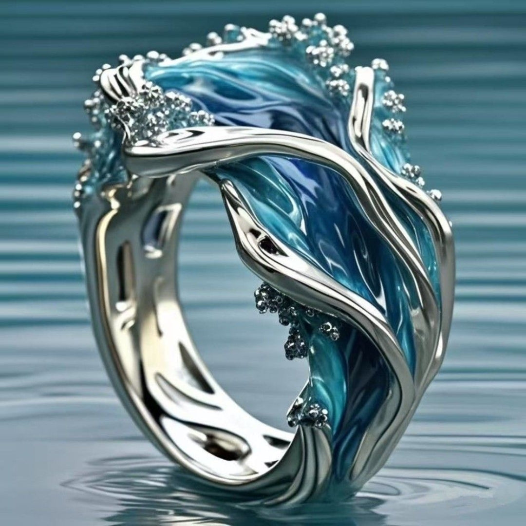 Bague Océan Vague Bleu Clair Exotique