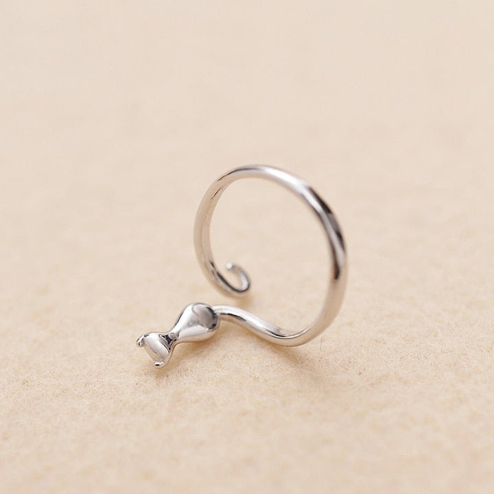 Bague adorable en acier inoxydable en forme de chat