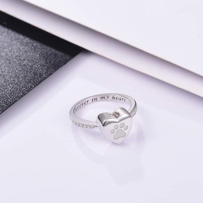 Bague Urne en Forme de Patte de Coeur – Bijoux de Crémation pour Animaux de Compagnie