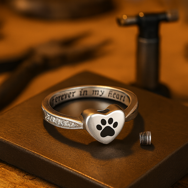 Bague Urne en Forme de Patte de Coeur – Bijoux Commémoratifs pour Animaux de Compagnie