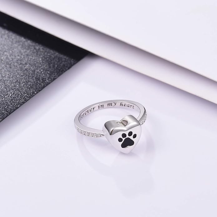 Bague Urne en Forme de Patte de Coeur – Bijoux de Crémation pour Animaux de Compagnie