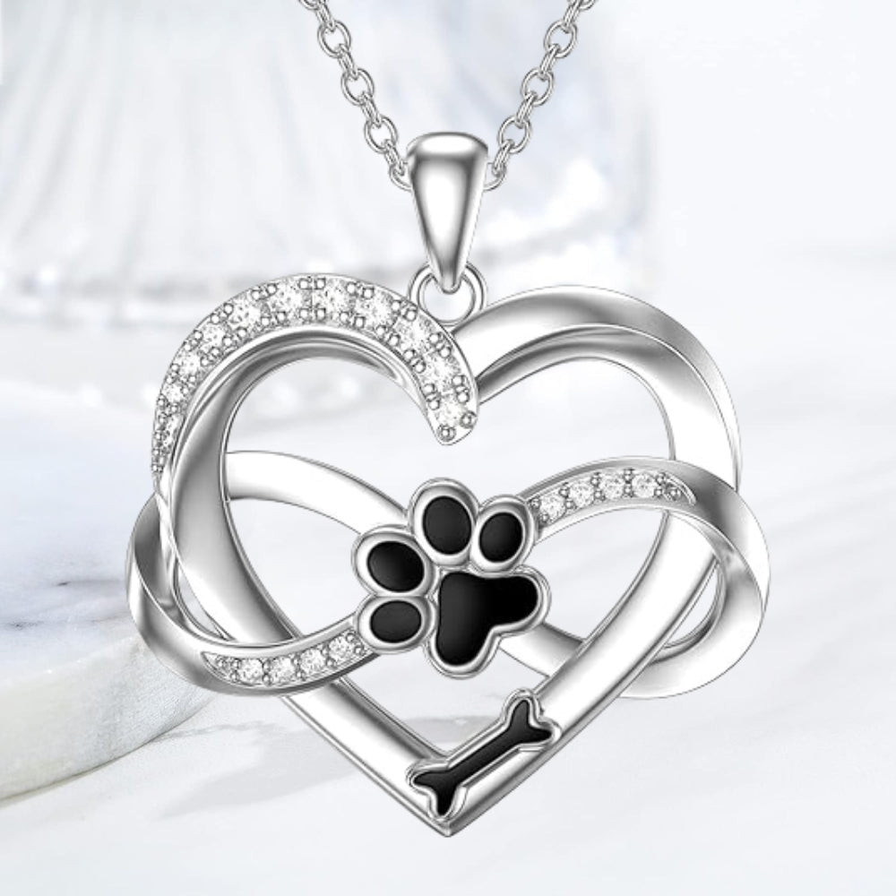 Collier Infini Coeur & Patte en Argent Sterling 925 avec Zirconia