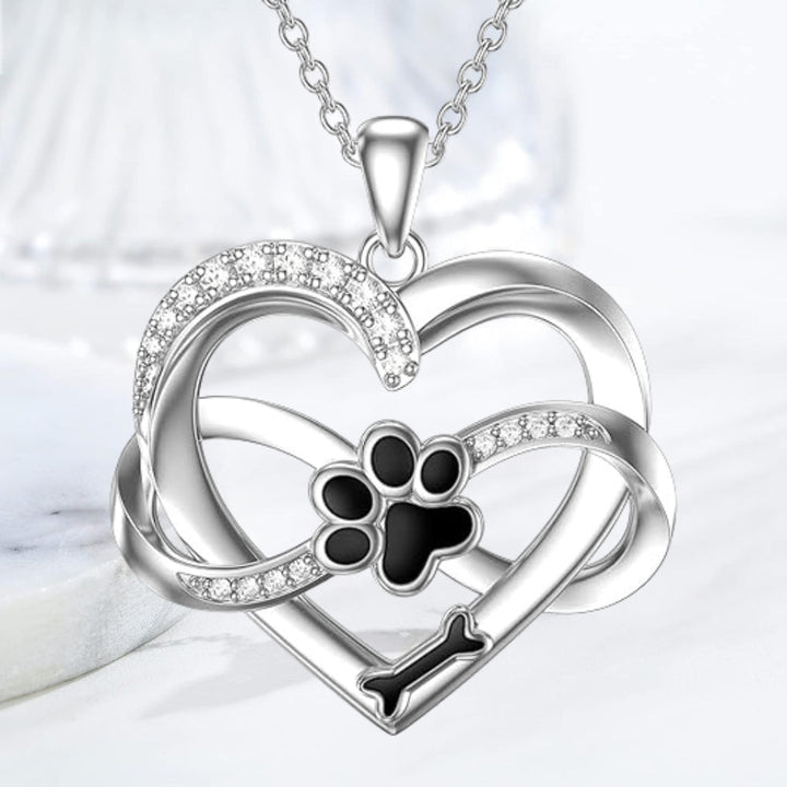 Collier Infini Coeur & Patte en Argent Sterling 925 avec Zirconia